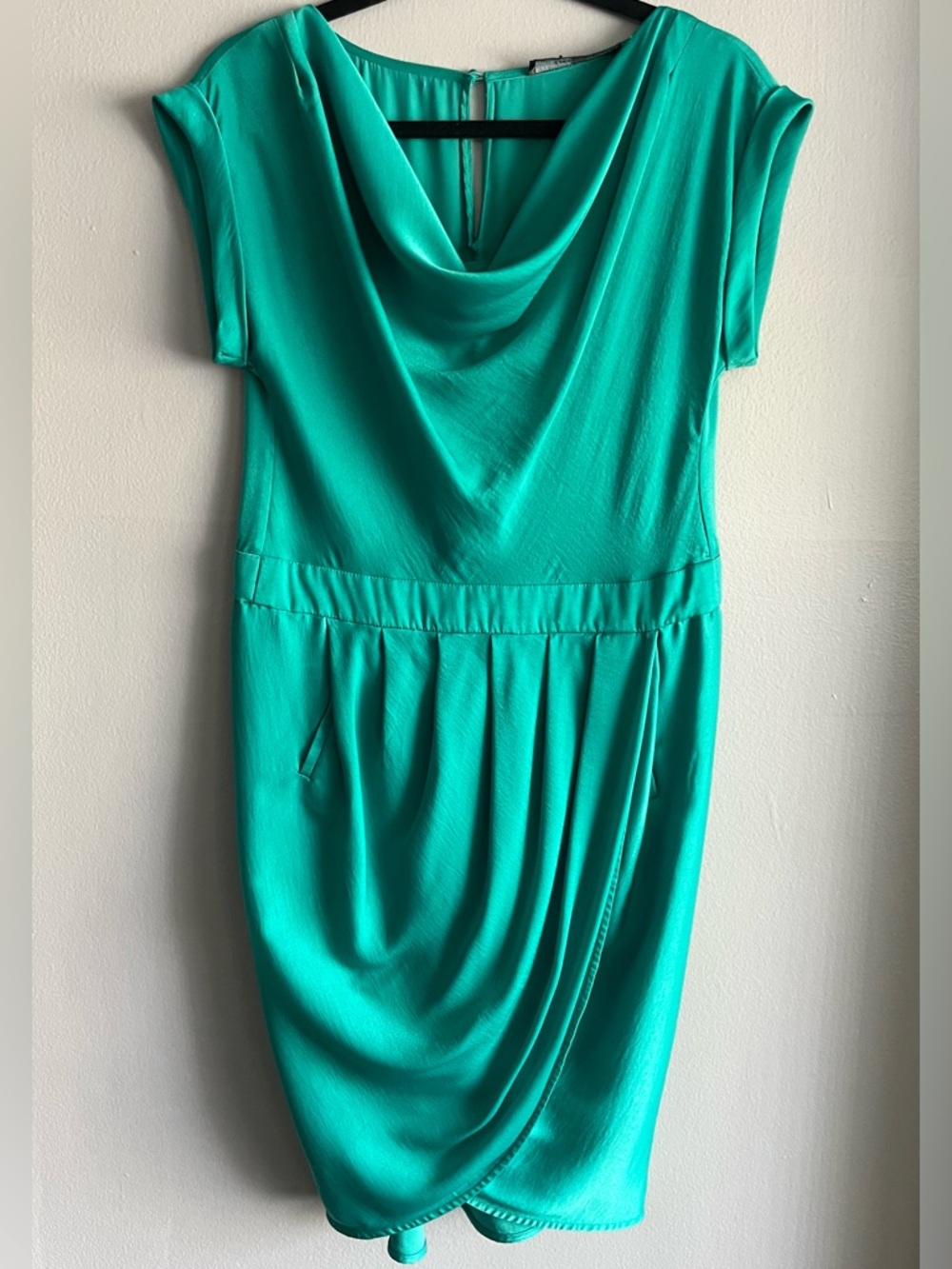 BCBGMaxAzria Tide Green Draped Cowl Neck Tulip Midi Dress